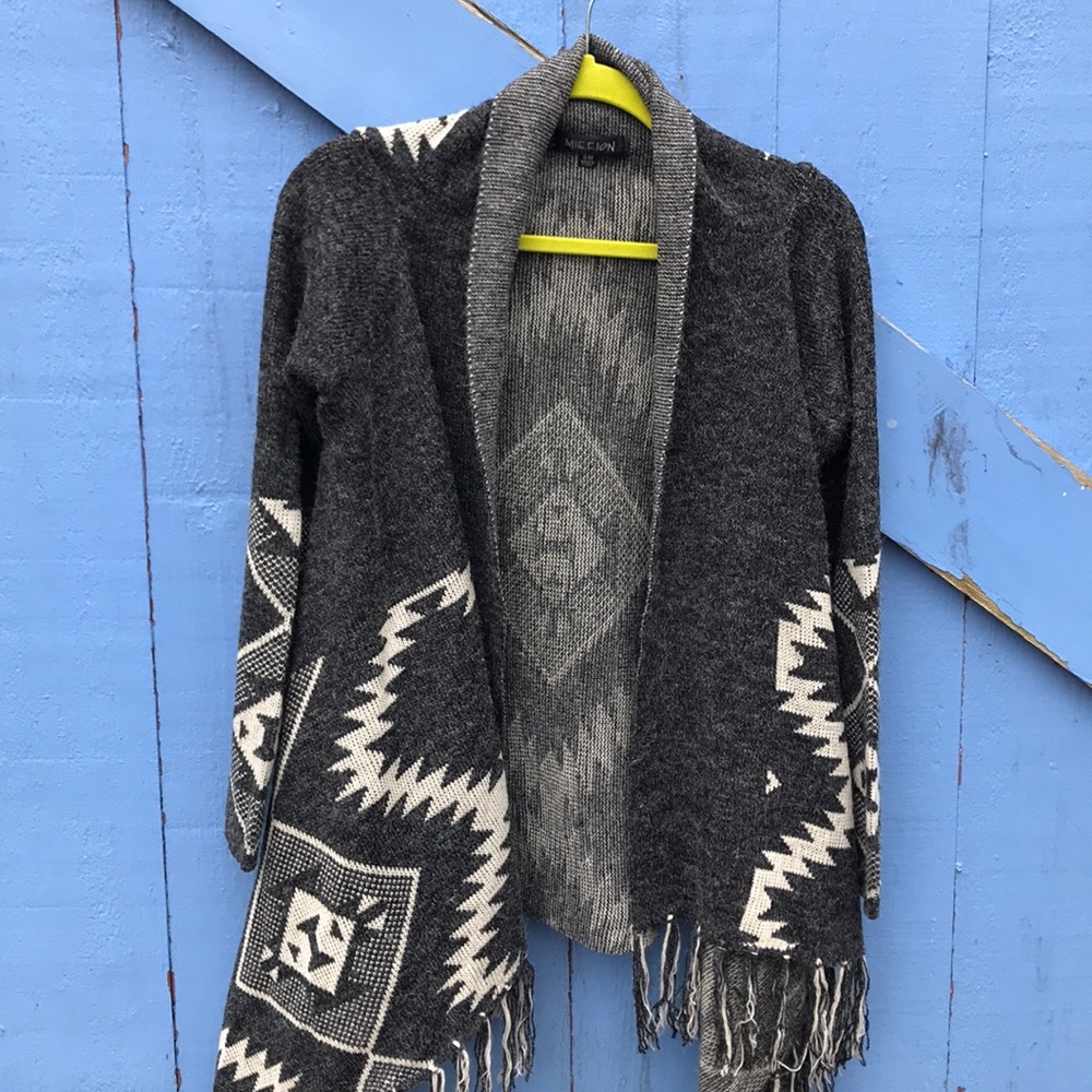 LF Boho Cardigan Sweater Coat long w/fringe - Sm